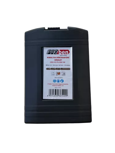 HSS-CO Kobaltos fém csigafúró készlet 19 db-os, 1-10 mm / 0,5 mm DIN338
